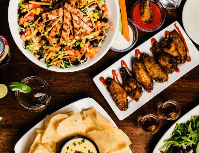 Table spread of shared dining dishes