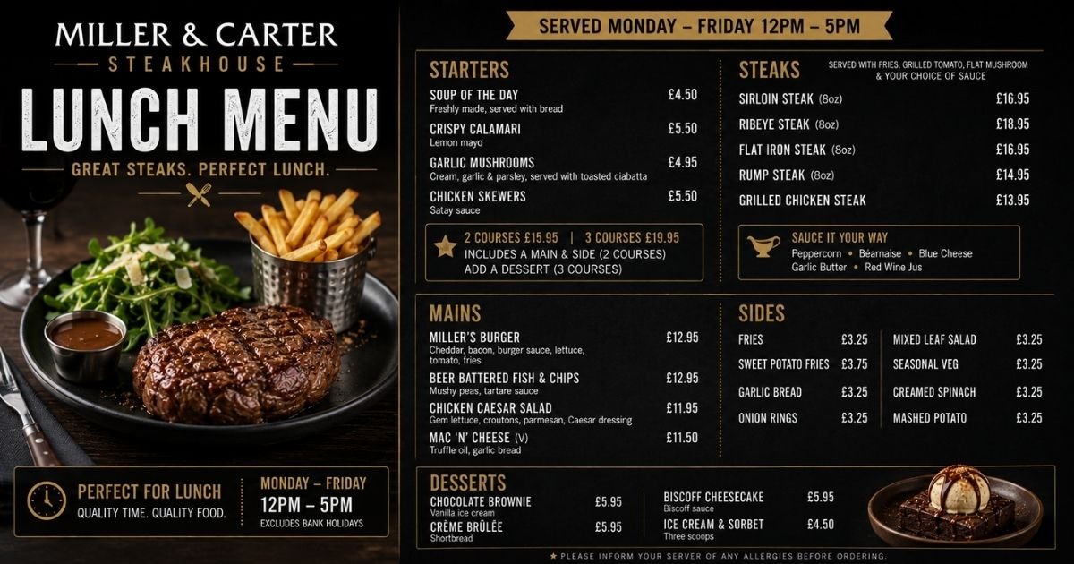 Miller and Carter Lunch Menu