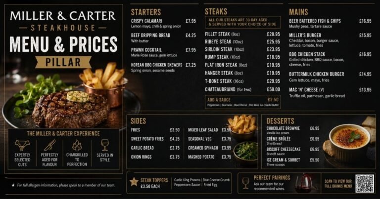 Miller and Carter Menu & Prices (Pillar)